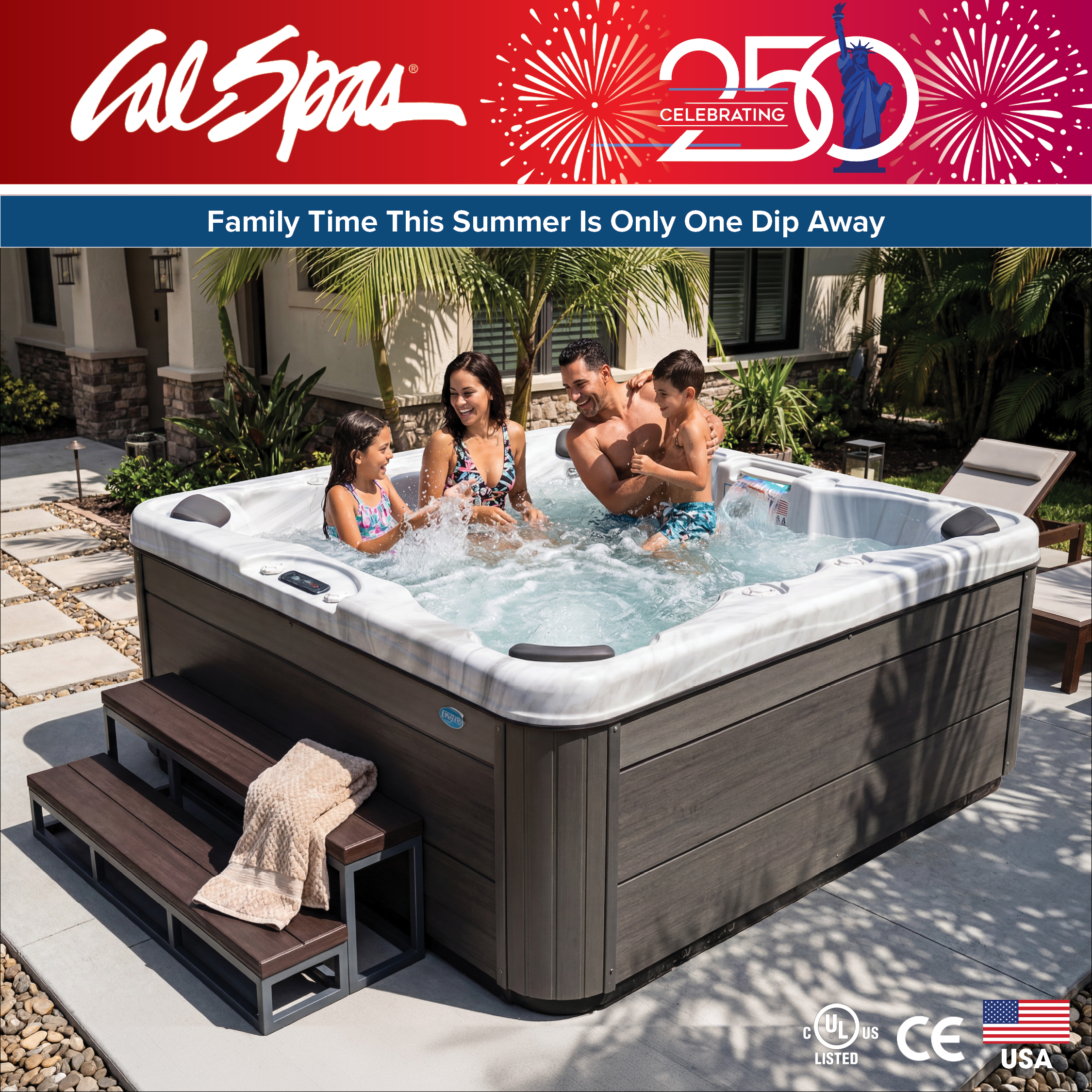 Calspas hot tub being used in a family setting - Merced